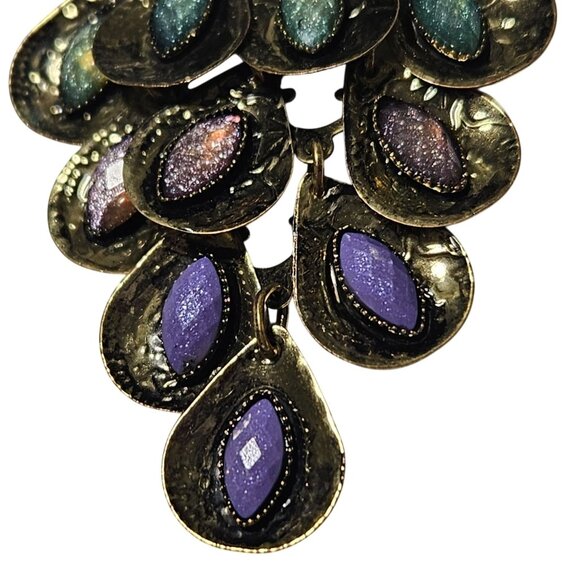 Boho Vintage Peacock Gemstone Pendant Articulated Purple Green Rhinestones Women - Picture 2 of 6